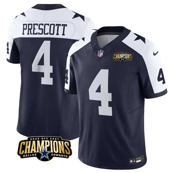 Men & Women & Youth Dallas Cowboys #4 Dak Prescott Navy White 2023 F.U.S.E. NFC East Champions Patch Stitched Jersey